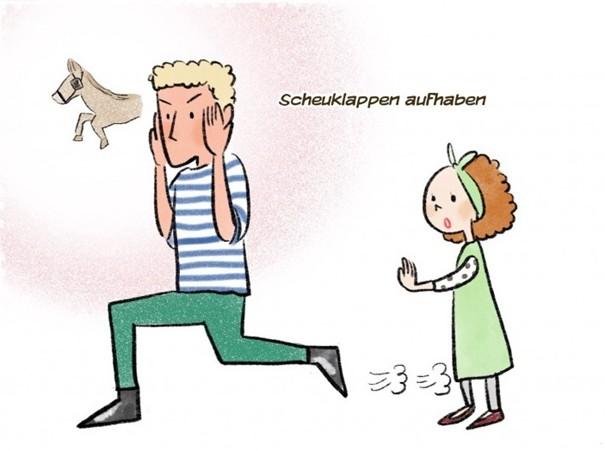 德语里会用给马戴上眼罩（Scheuklappen aufhaben）来形容那些对