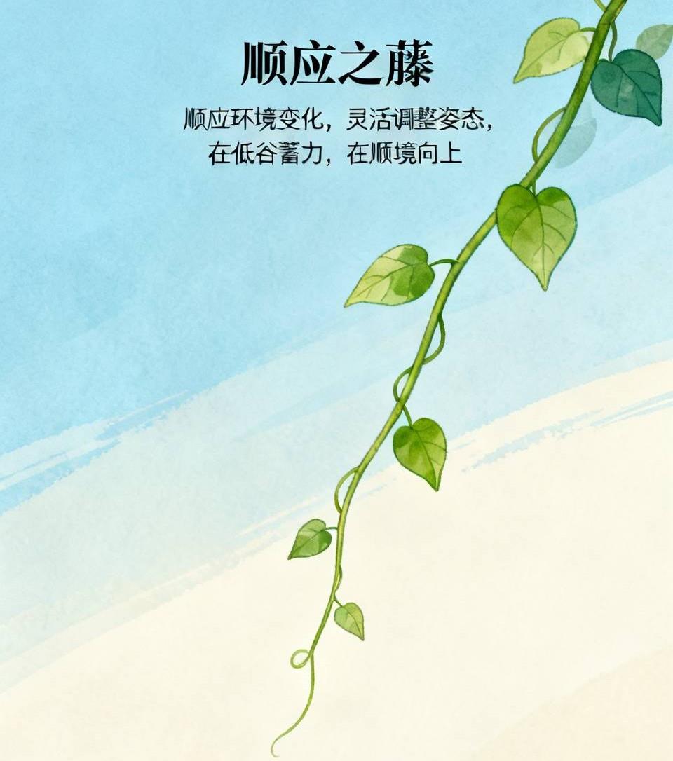 顺应之藤
藤蔓攀援而上，从不挑剔依附的树干是枯是荣。它顺应着风的走向，寻找光的缝