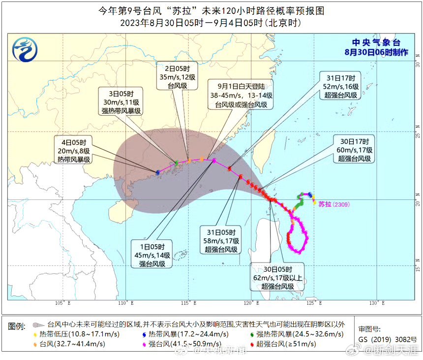 #两个台风来了#提醒！#苏拉海葵将产生双台风作用#今早6时，中央气象台发布台风黄