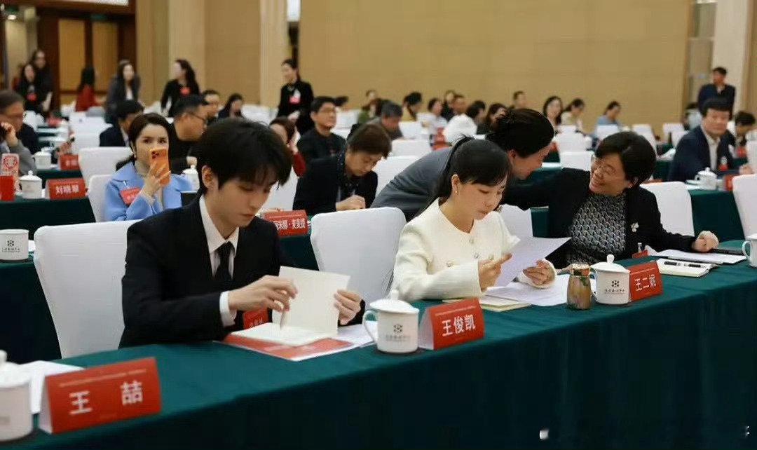 王俊凯以理事的身份出席中国文艺志愿者协会三届四次理事会议，认真工作的帅哥 