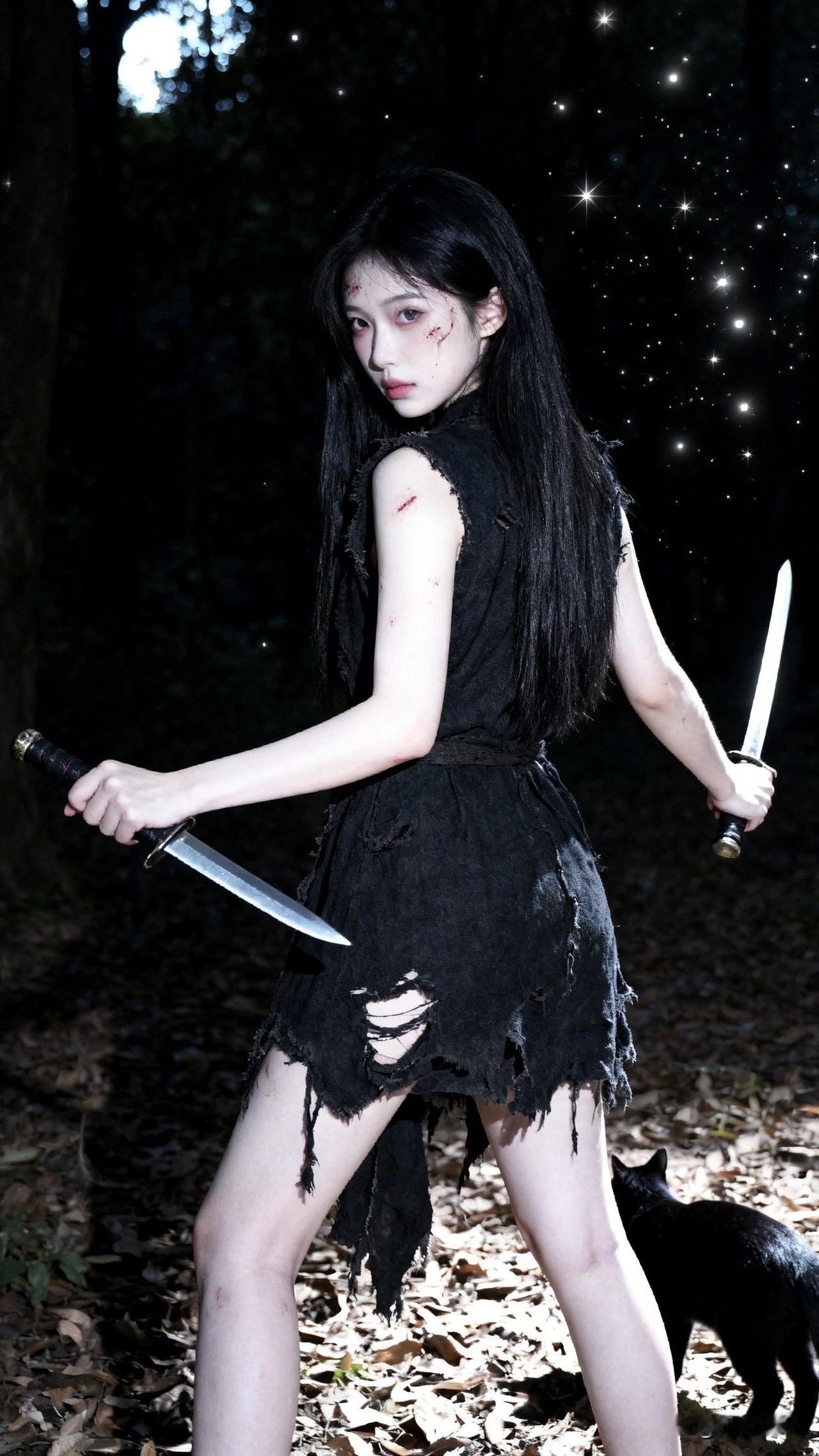战败：话说新猫女郎赴了山巅之约后，与暗夜魔尊大战了七天七夜，受了伤，与黑猫一起闯