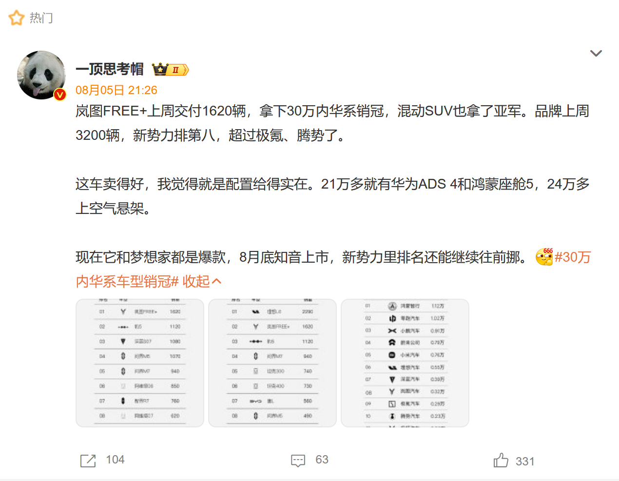 来猜一下，这是哪家的投放 ？30万内华系车型销冠 ​ ​​​