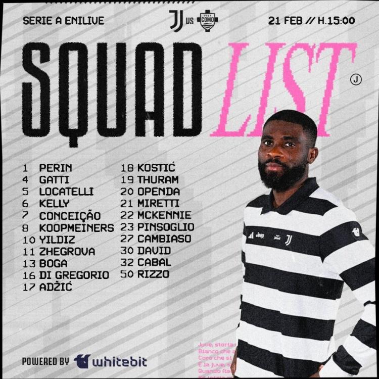 今晚22点意甲 第26轮尤文图斯主场迎战科莫21人大名单，戴维回归，老默伤停，卡