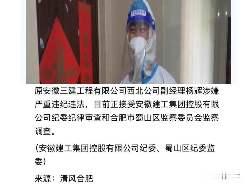 今天安徽合肥的杨辉出事了
杨辉在合肥工作了好些年
之前当过安徽三建工程有限公司西