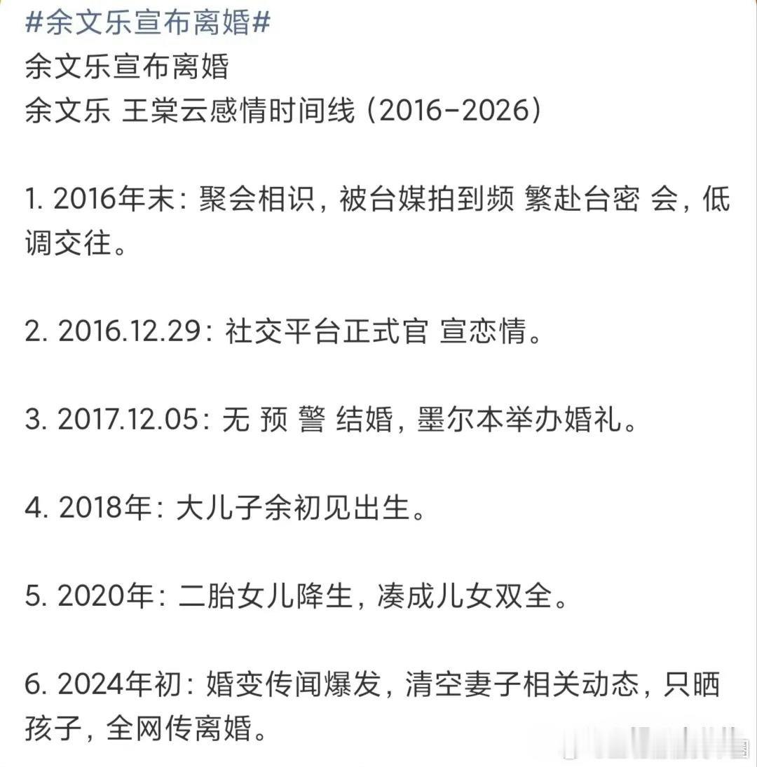 余文乐宣布离婚7月20日，余文乐和王棠云在社交平台发文，宣布离婚，坦言两人已达成