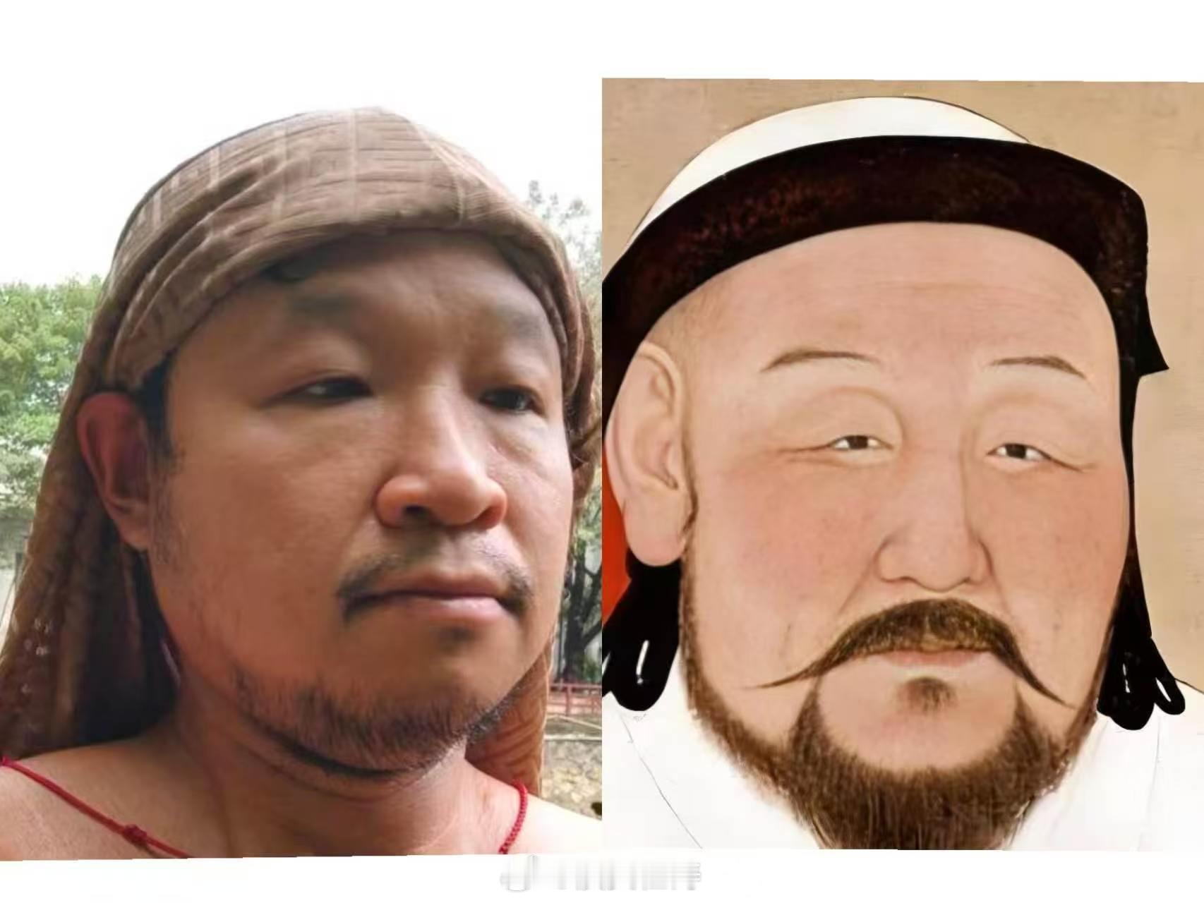 跨越数百年的奇妙撞脸！黄永钰素颜实拍和元世祖忽必烈传世古画同框对比，轮廓神态高度