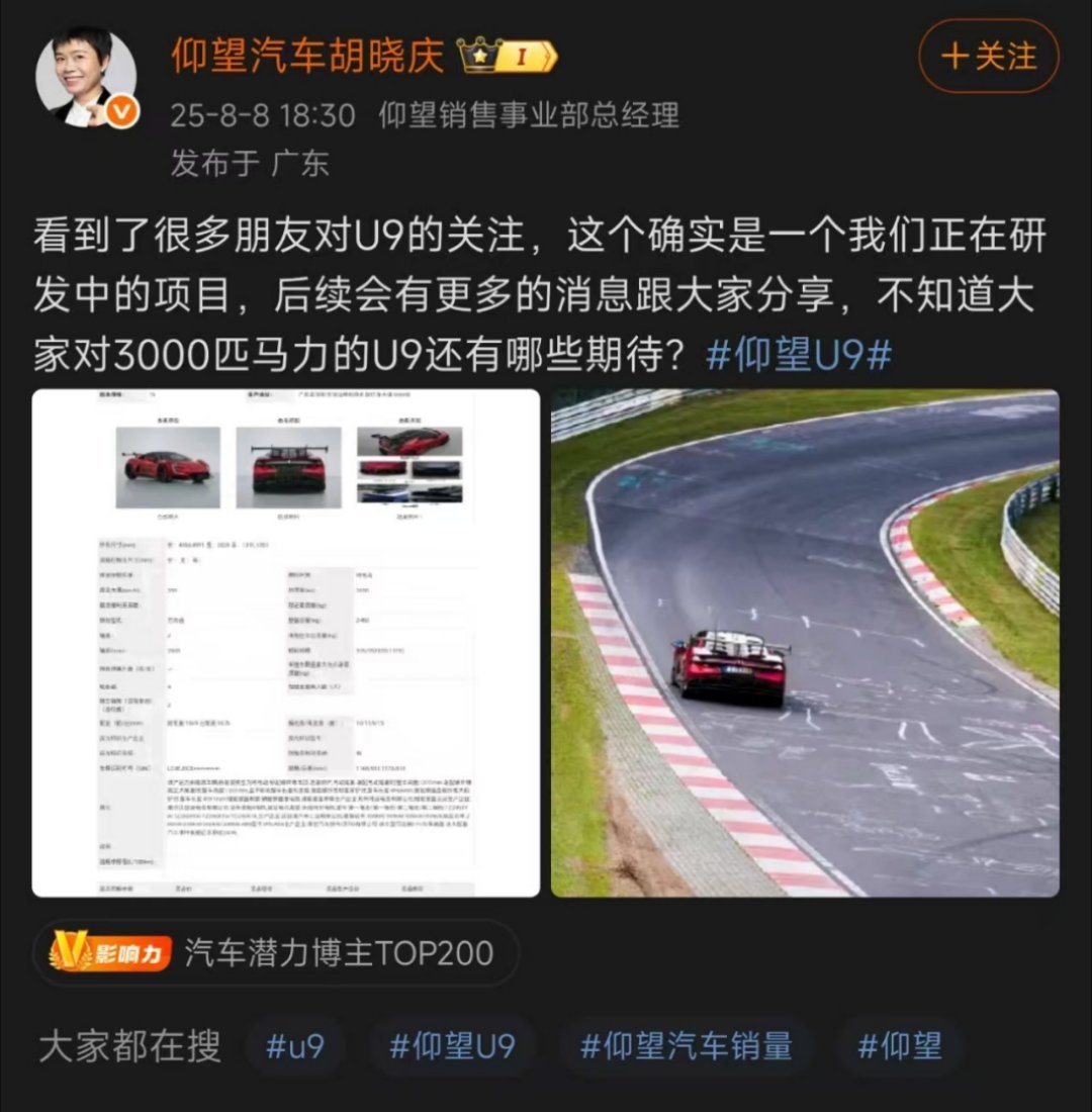 仰望u9 这次上了3000匹的动力，车身重量可能已经没所谓了。也就是说在绝对的实