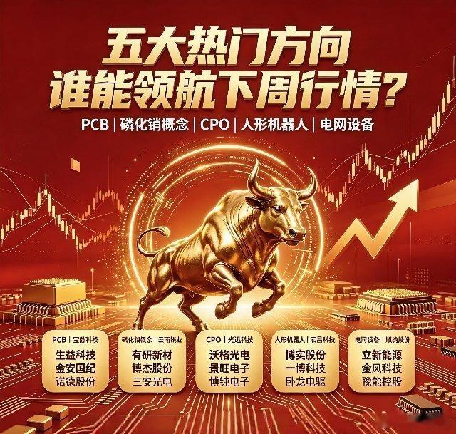 五大热门方向 谁能领航下周行情？1. 第一位：PCB宝鼎科技、生益科技、金安国纪