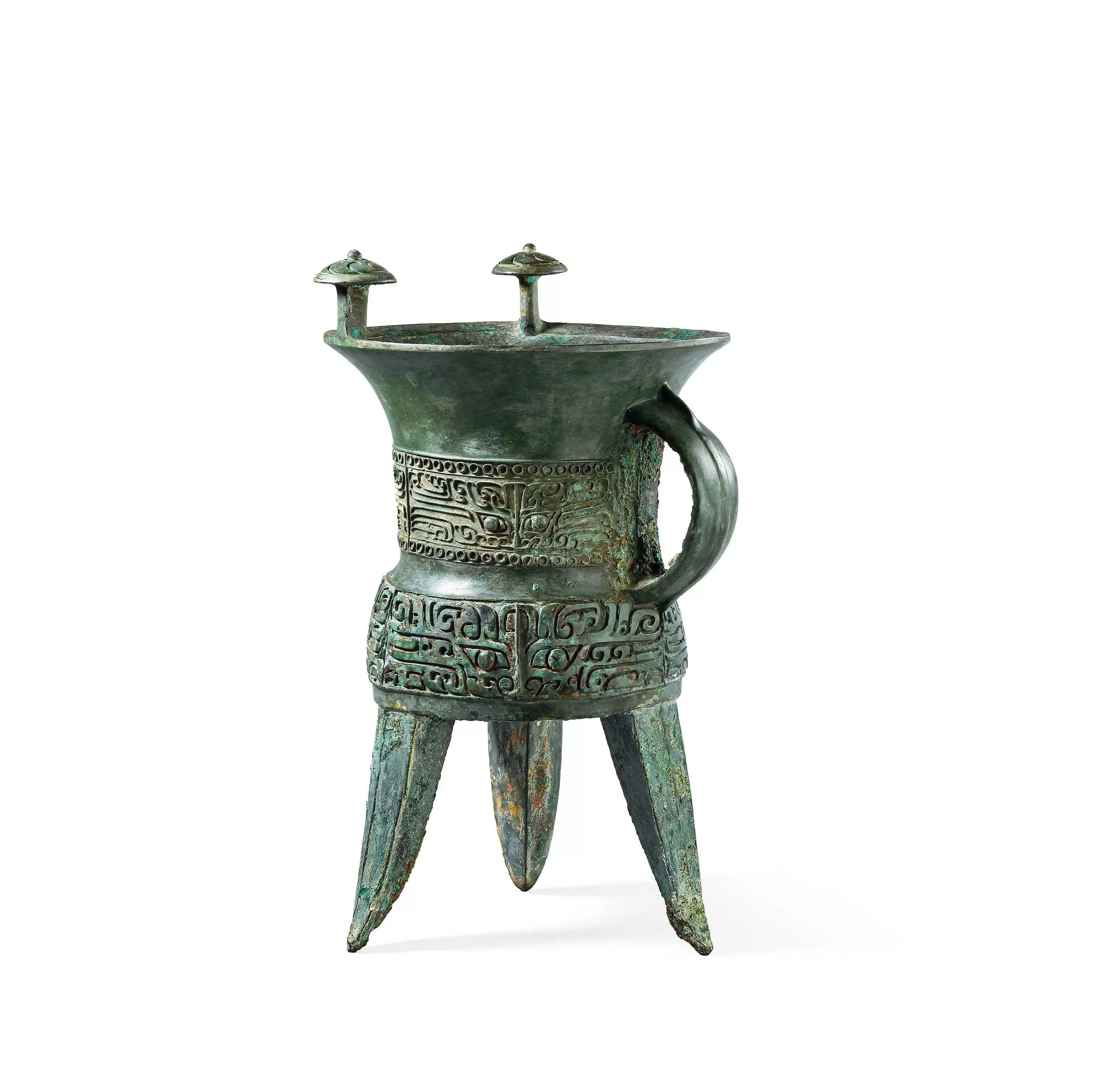 每天一件青铜器 保利香港2026春拍上拍日本私人收藏的商晚期:兽面纹斝. 高31