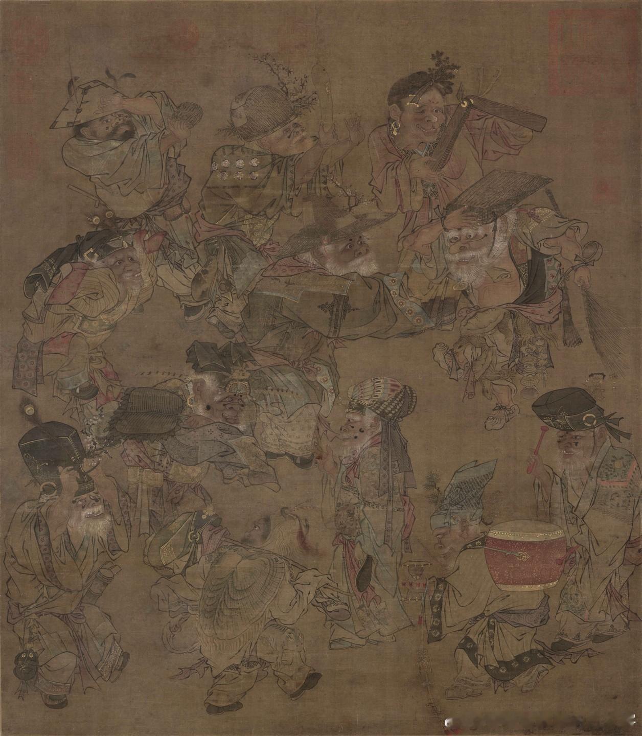 宋·佚名《大傩图》，故宫博物院藏傩舞是举行大傩仪式时所跳的舞，舞者头戴傩面具，手