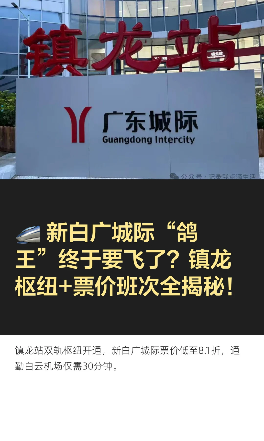 “鸽王”新白广城际终于要开通了，镇龙利好
