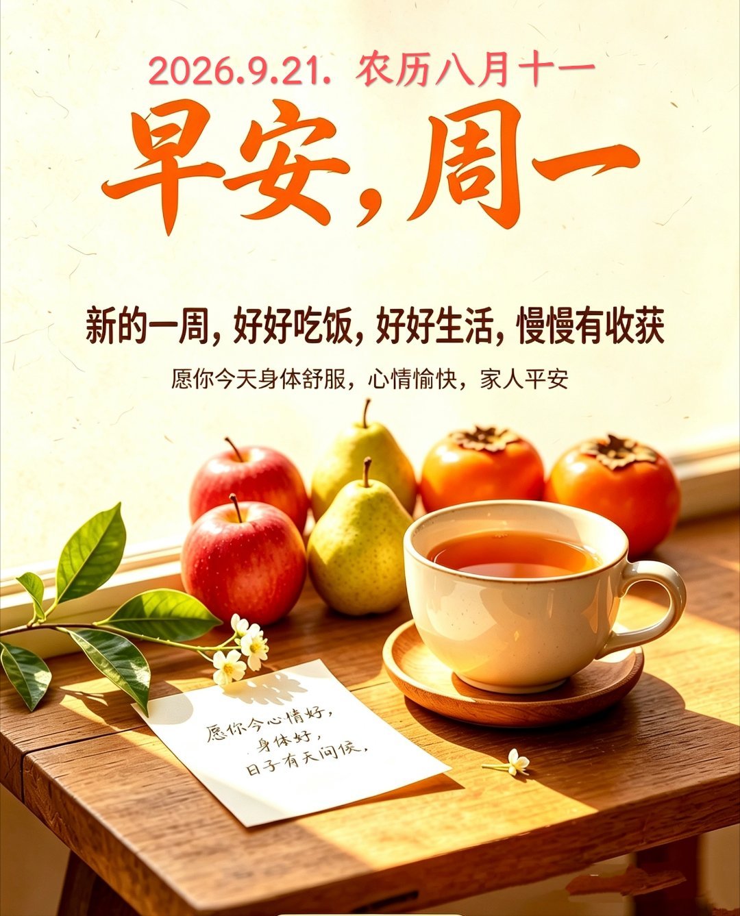 🌷❤️金秋启新周💗🌹💞²⁰²⁶/9.21. 八月十一☀️周一，美好的一周