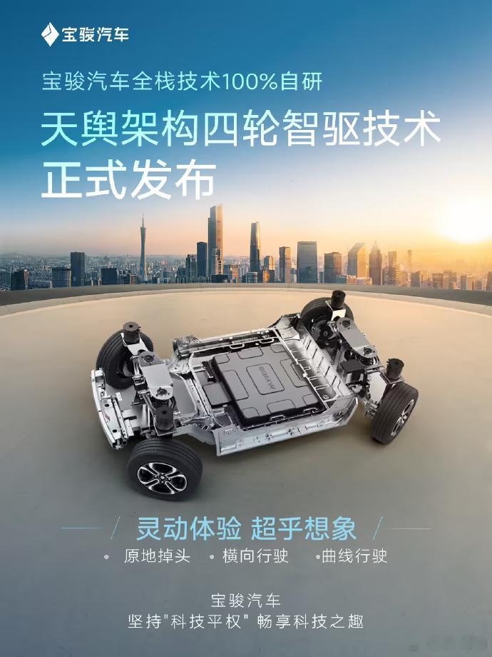 宝骏汽车发布四轮智驱技术。原地转向，横向行驶，曲线行驶。之前智己把四轮转向的智能