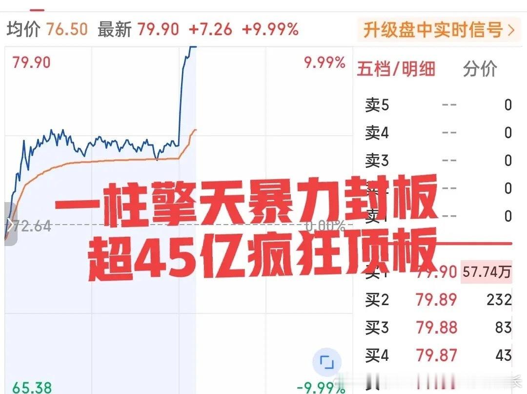 历史罕见，惊呆了老铁！午后一柱擎天爆拉涨停！封板资金超过45亿！五分钟净流入超2