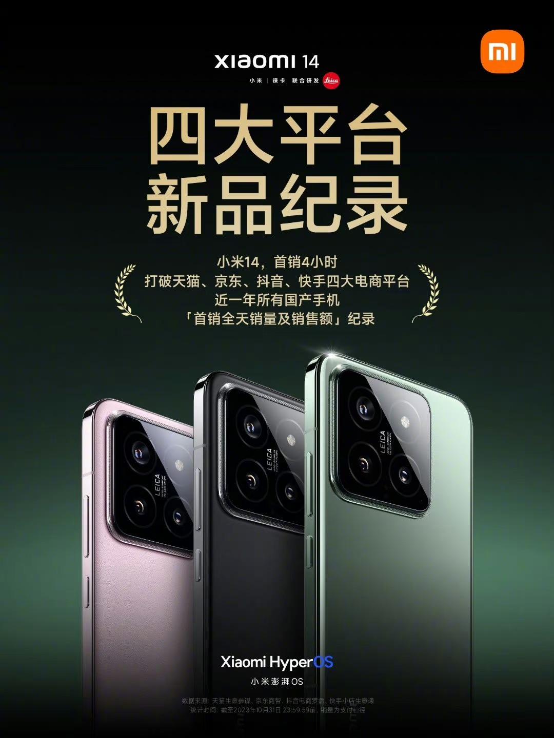 小米14这个销量还是不错的，仅用4小时就直接打破了四大平台近一年所有国产手机「首