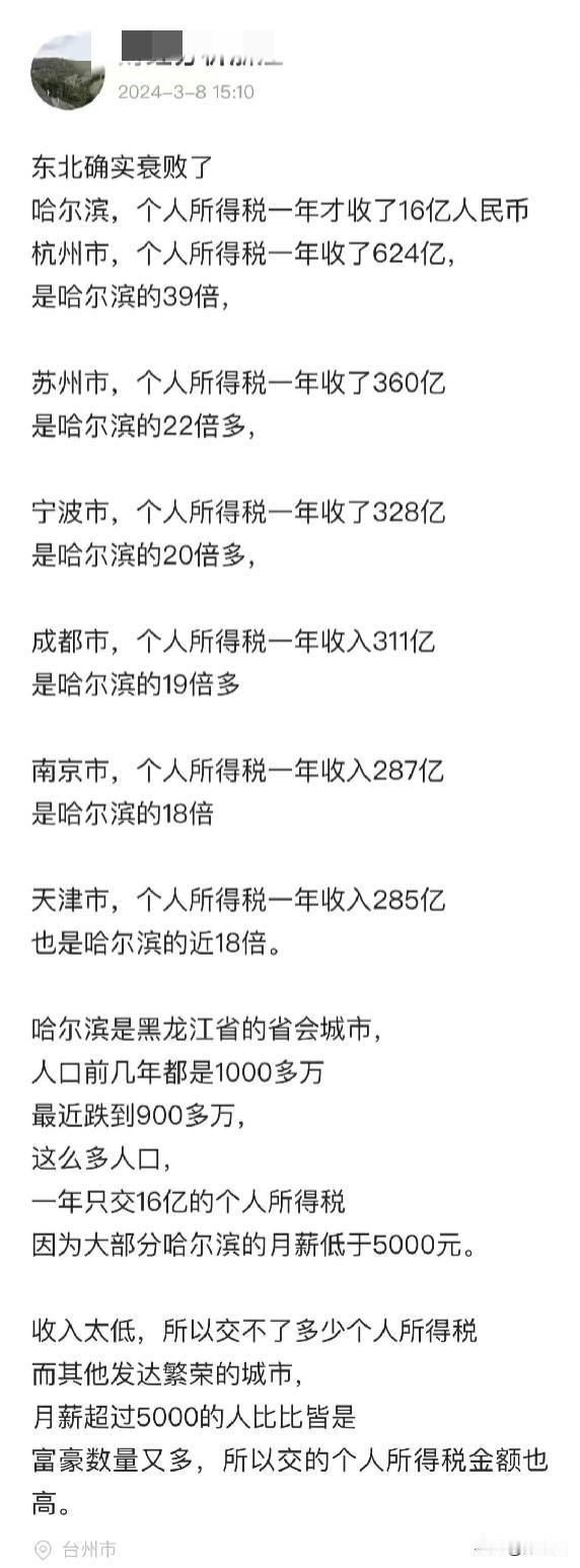 看得出来，有有钱人全在杭州，杭州去年个税大概 624 亿元，而最近很多的小土豆之