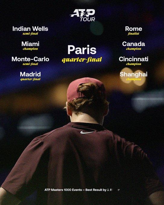 辛纳晋级巴黎大师赛八强 ATP1000巴黎大师赛男单第三轮，2号种子辛纳以7-5