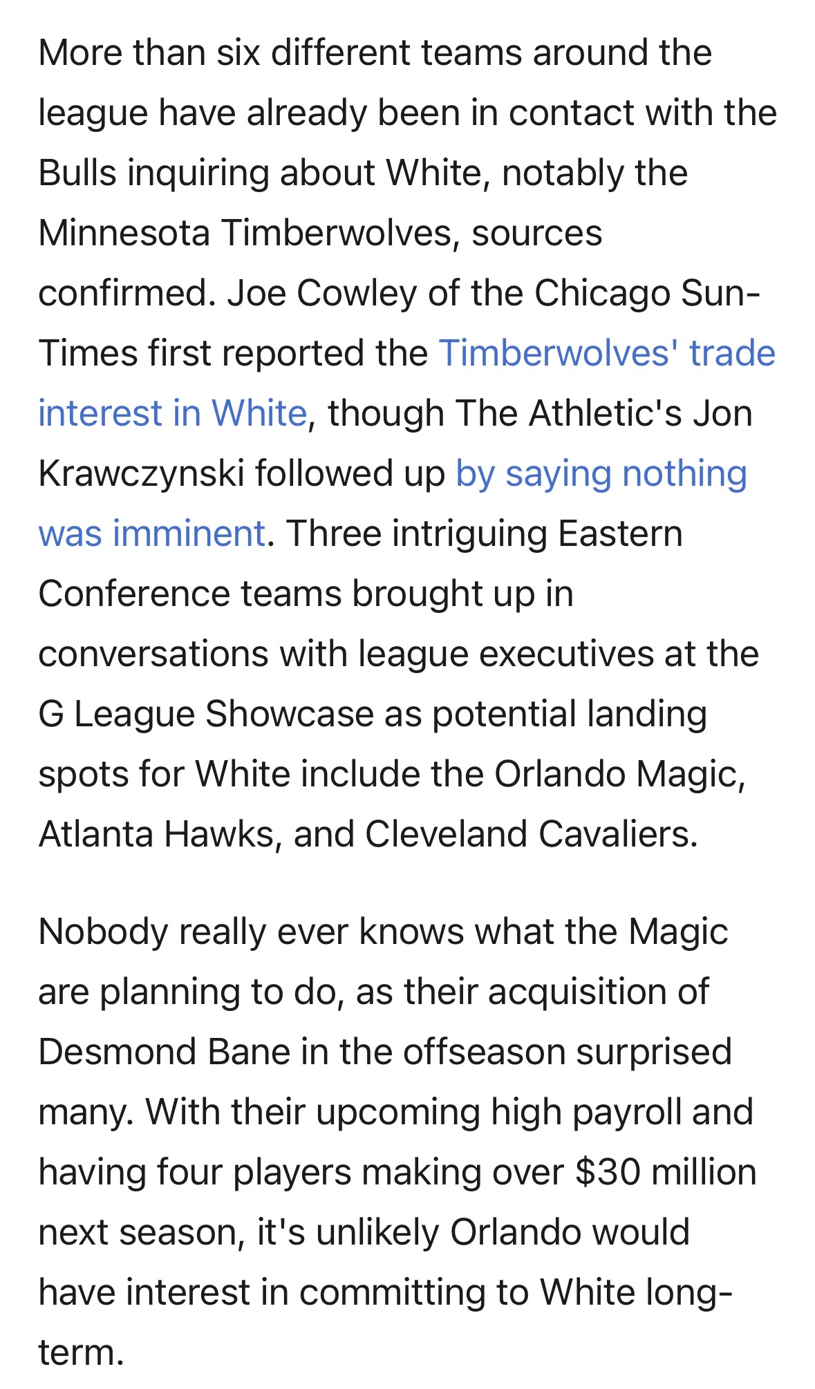 Brett Siegel：据东西部多支球队的经纪人透露，公牛有意交易科比-怀特，