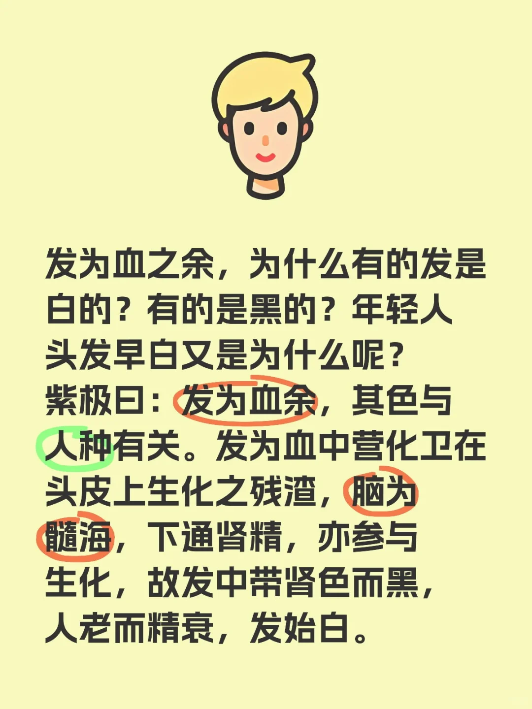 发为血之余，为什么有的发是白的？有的是黑的？年轻人头发早白又是为什么呢...