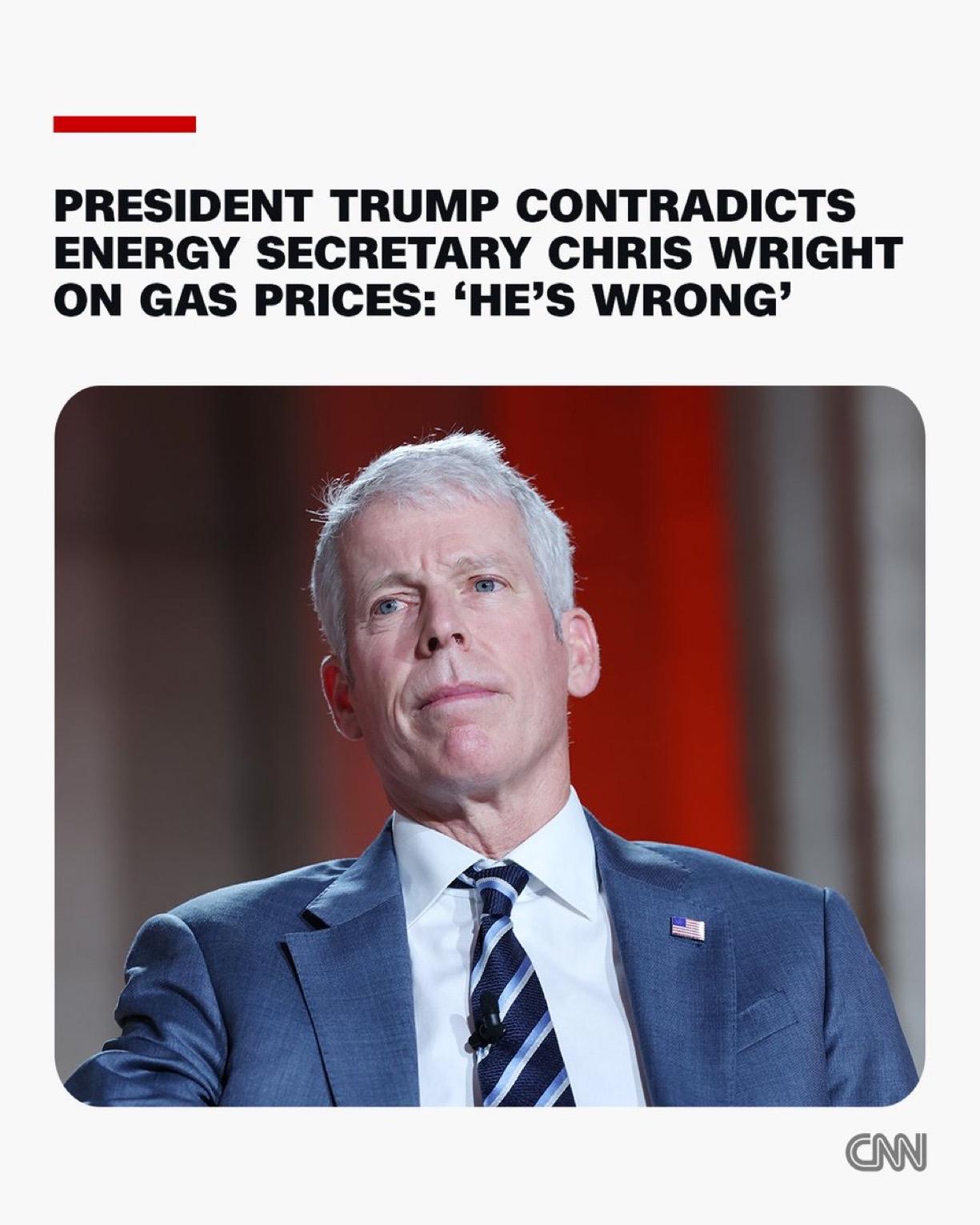 “他错了。” 

特朗普反驳他的能源部长，之前他的能源部长在CNN上警告说，汽油