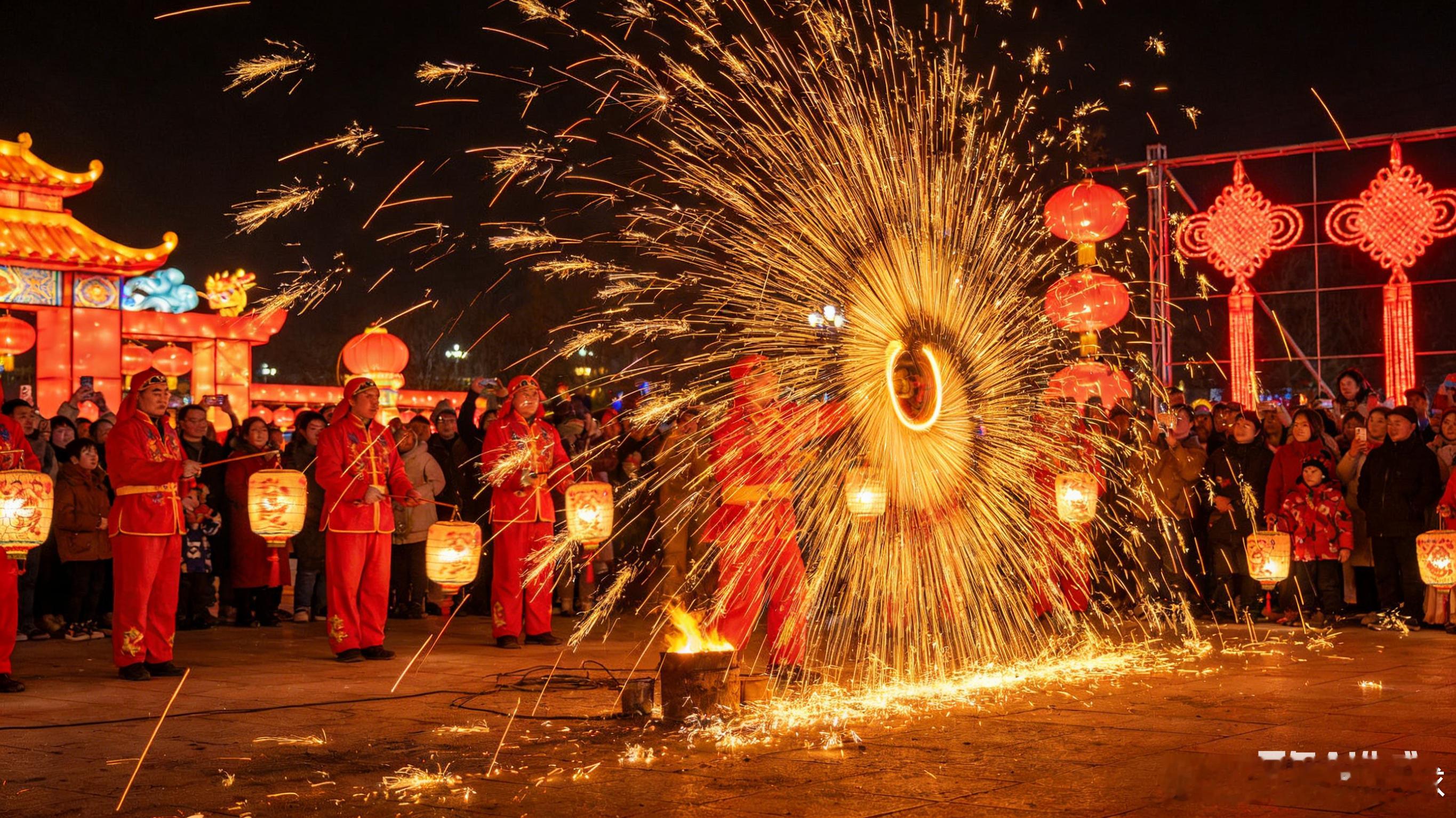 春节AI合拍 金龙飞舞，瑞狮呈祥！剪纸窗花送福，年画拓印祈愿。看打铁花火树银花，