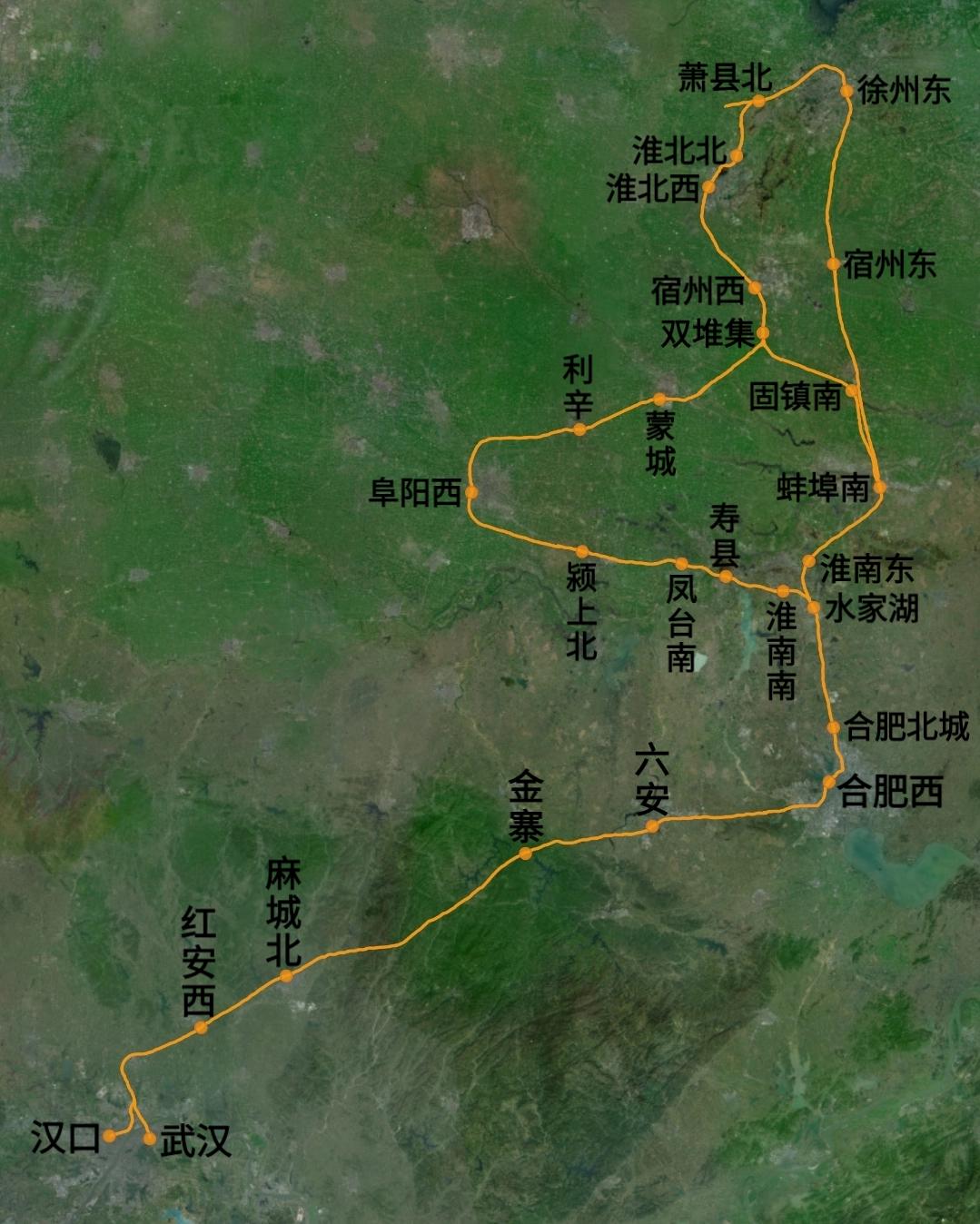 湖北武汉经安徽到江苏徐州高铁线路图