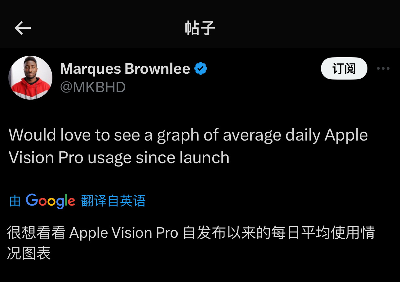 MKBHD 想看看Apple Vision Pro 自发布以来的每日平均使用情况