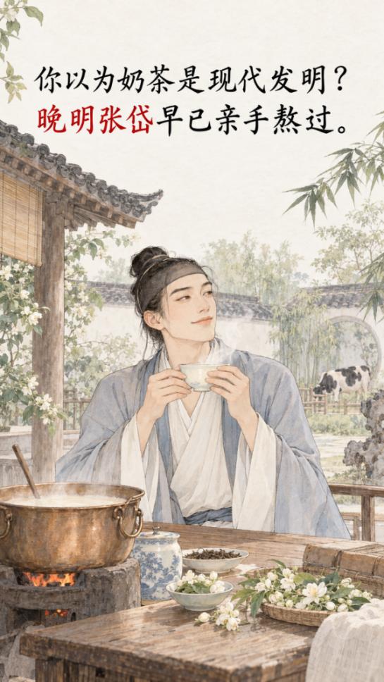 古代也能喝到正宗奶茶？明朝 “奶茶鼻祖” 张岱，嫌奶酪没灵魂，自己养牛做奶茶。