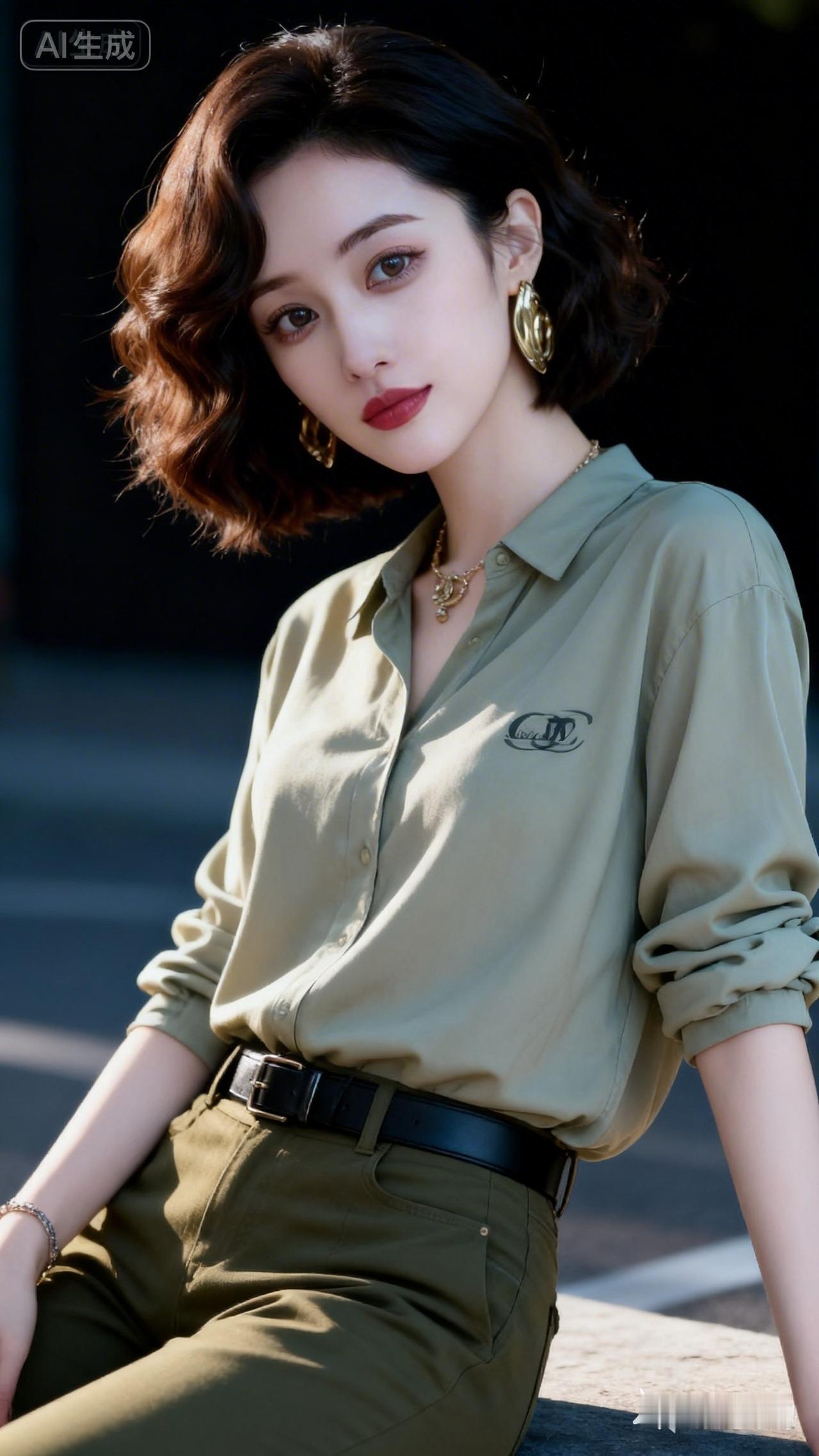 都市雅痞风穿搭指南，复古耳环搭配绿衬衫，尽显时尚魅力！