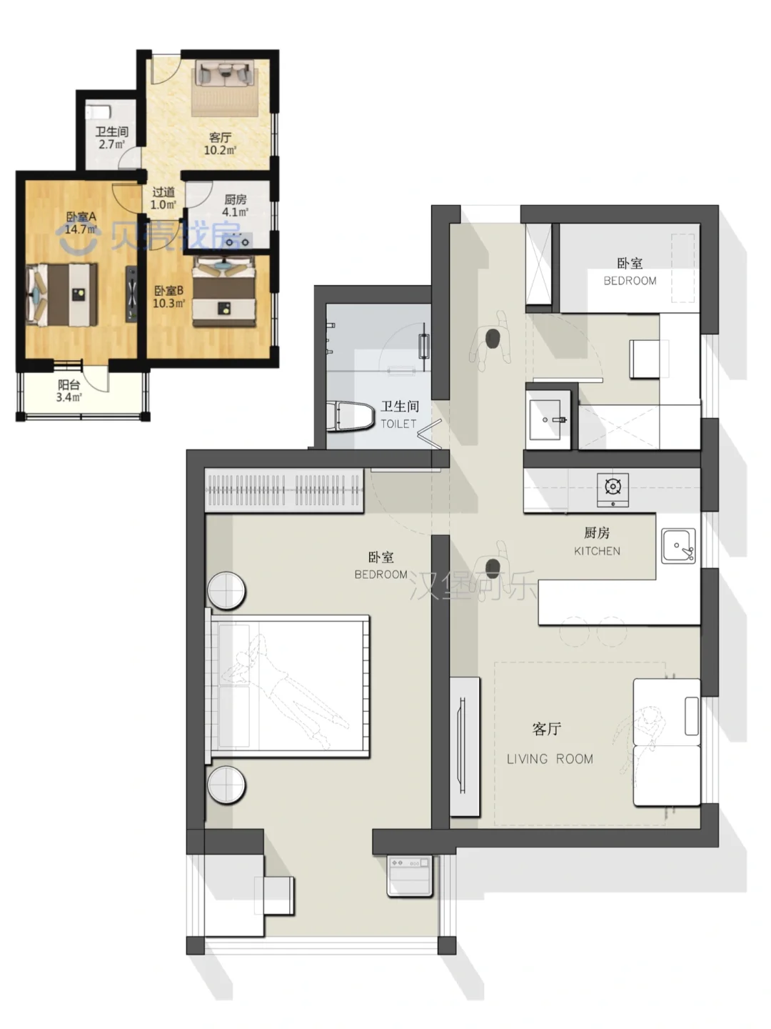 户型设计/59㎡小户型平面方案优化