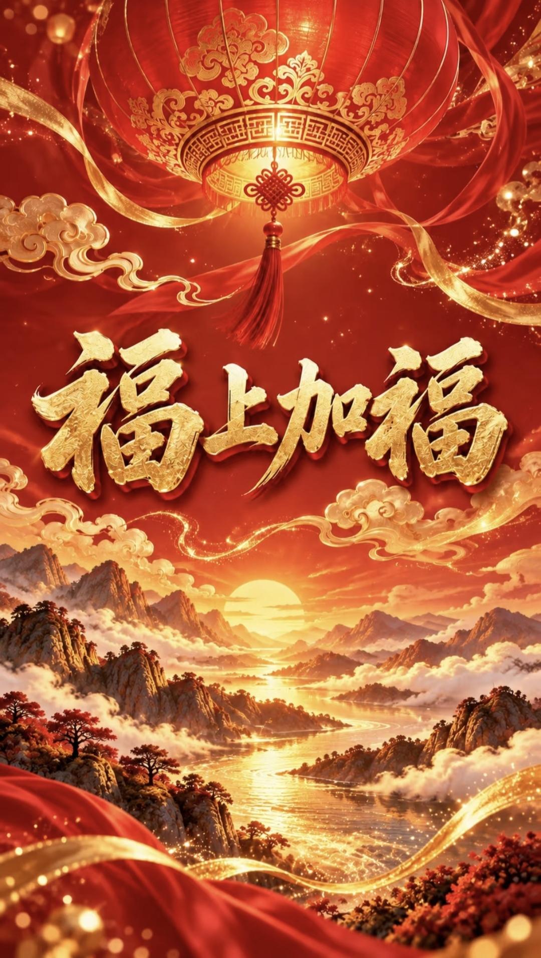 福上加福·越来越好
红灯高挂照山河，祥云瑞气绕身边。福上加福好运来，愿你日子红火