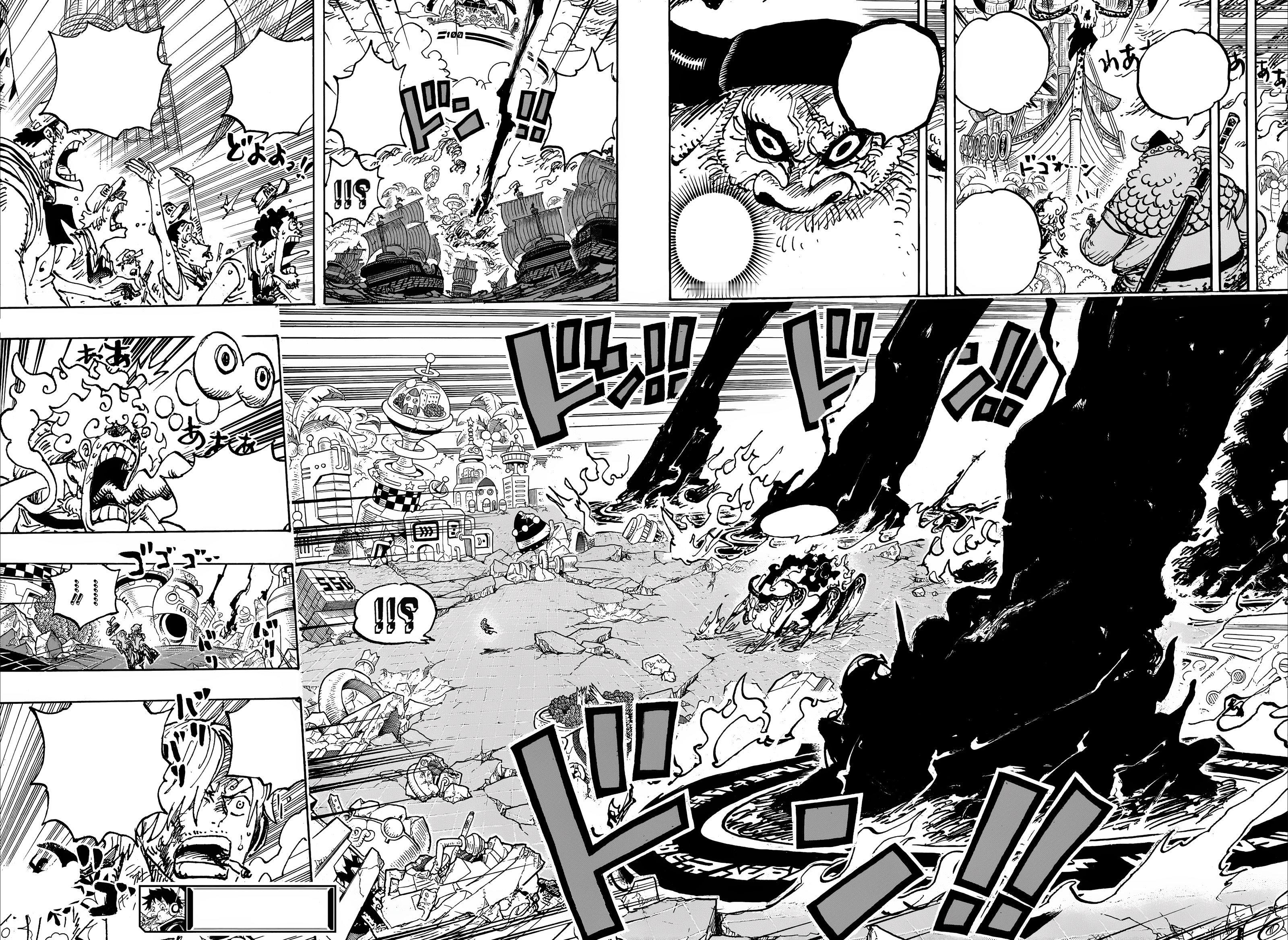 #海贼王1109话漫画# 名场面！土星召唤其他四星！黑闪直冲天际！！！无字幕纯享