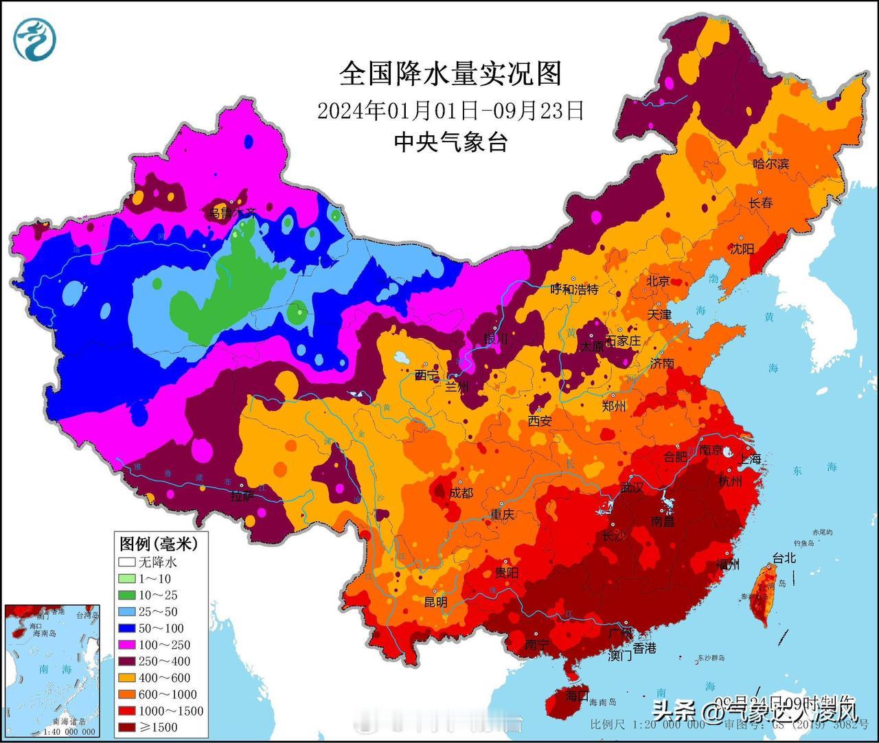 根据今年的年降水量统计，我国华北中部出现了一块明显的降水空洞区，也就是山西中部、