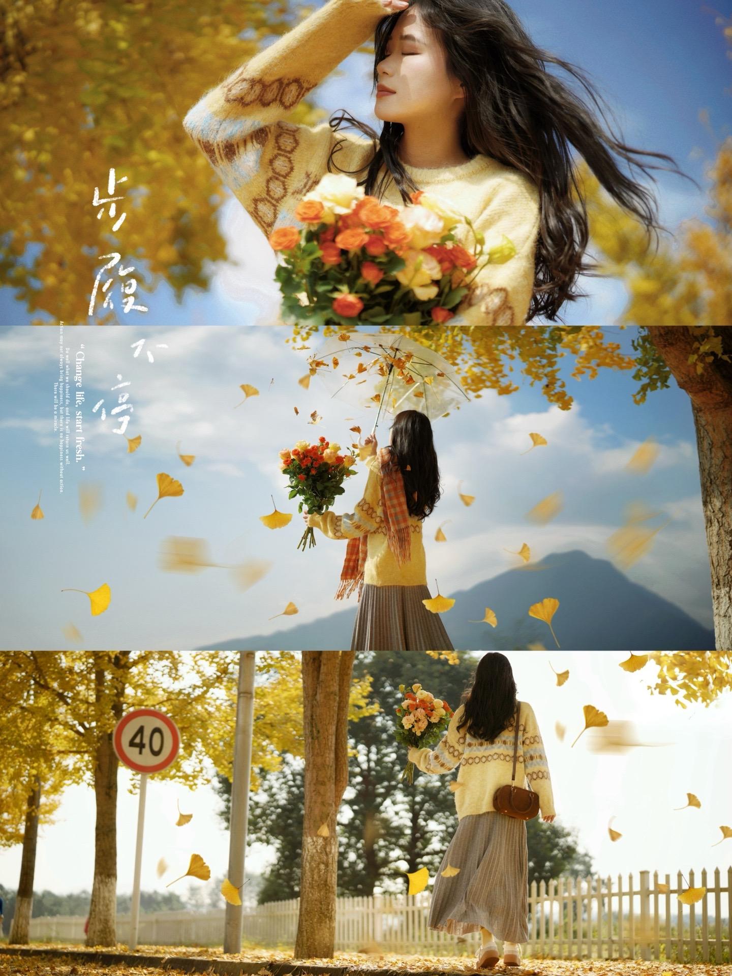 去淋一场浪漫的银杏雨～～文艺氛围感拍照。最近的浪漫是银杏给哒～ 有阳光...