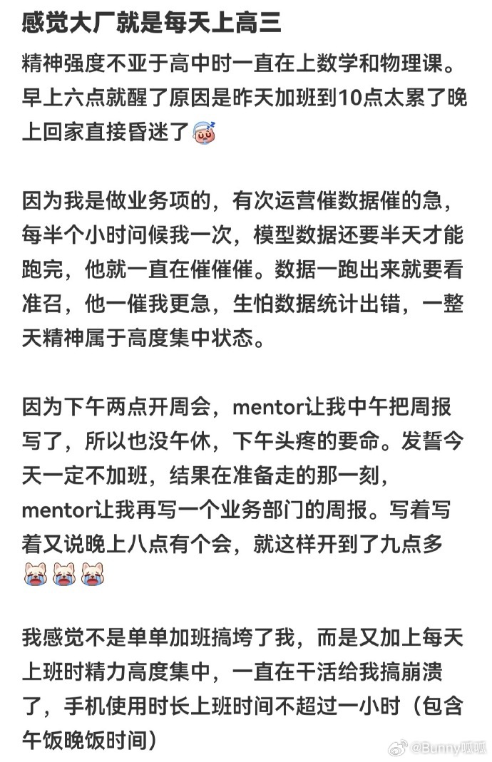 在大厂工作的真实感受 加班打车报销、深夜餐补都有安排，公司把后勤管得妥妥的，只管