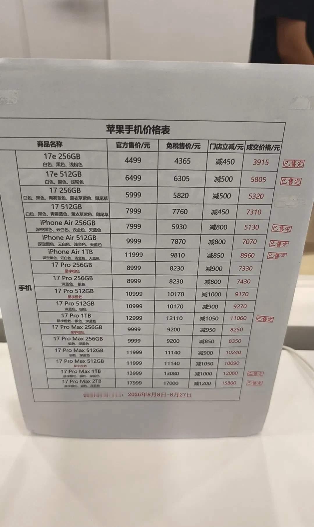 最近不少粉丝私信我，问海南免税苹果的真实行情。
刚好拿到最新门店价目表，今天跟大