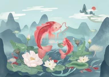 山水转运锦鲤：山管人丁，水主财；有山人旺，有水财旺；有山有水运旺。 