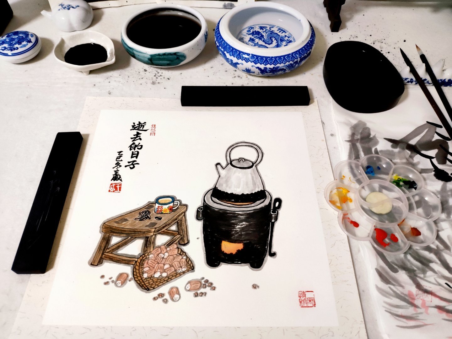 自己喜欢的题材售出后有些舍不得，干脆再画一幅吧，手里有货才安心。这就是中国风遇见