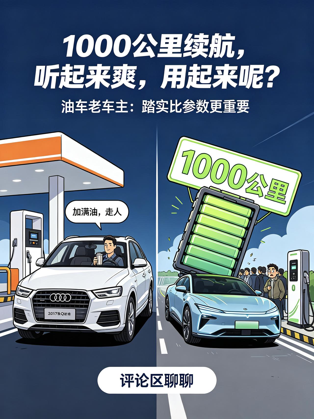 作为一个2017款奥迪Q3的老车主，最近平台天天给我推“电车续航突破1000公里