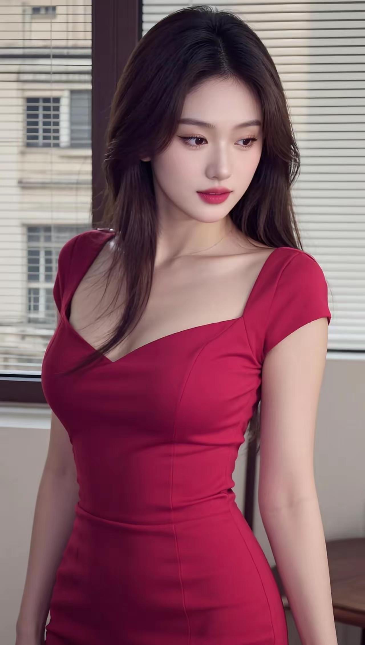 优雅红裙，惊艳时光，气质女神酒红色裙子搭配