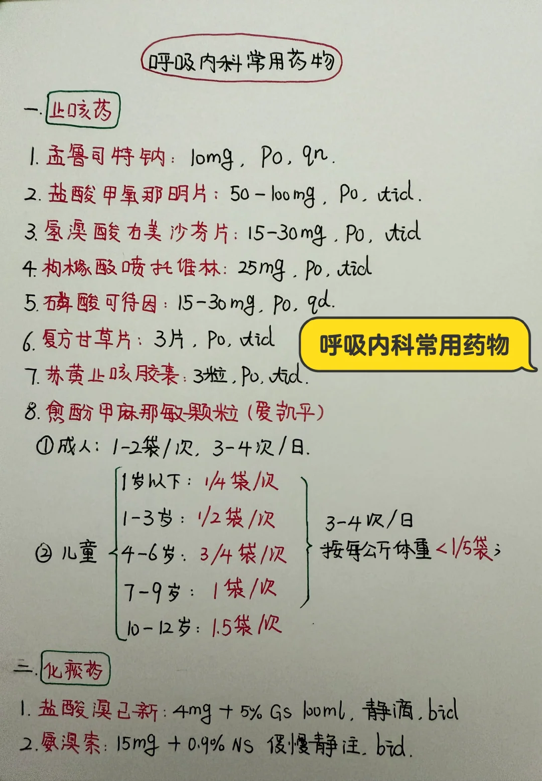 今日学习打卡——呼吸内科常用药物