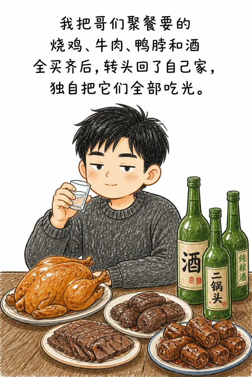 被哥们当跑腿使唤后，我把下酒菜全买回家自己吃了