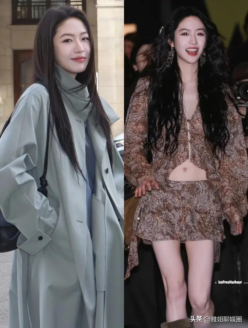 向涵之两场巴黎秀，情冷文艺与浪漫明媚的不同风格。直发造型的她有全智贤与汤唯的影子