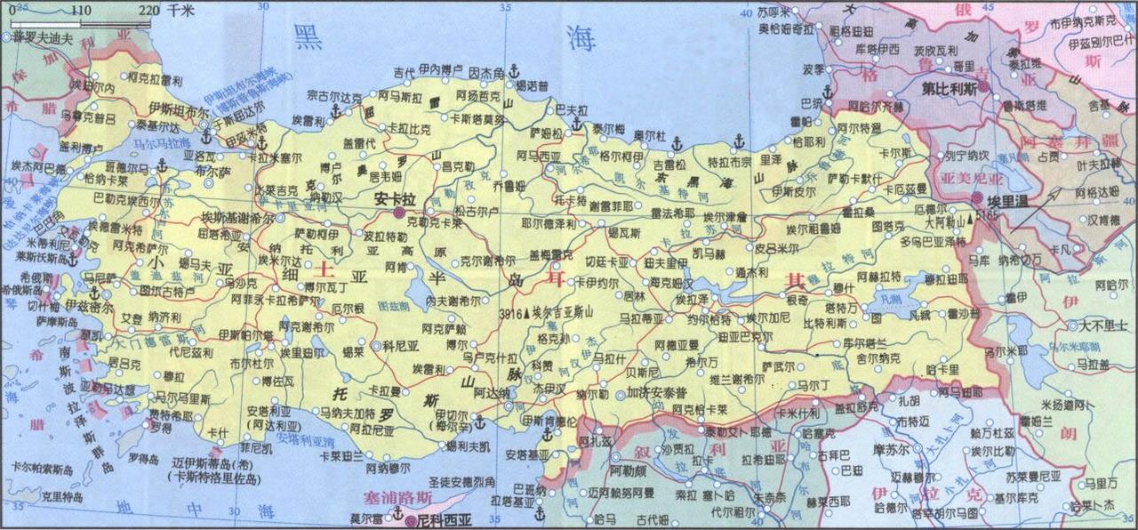 土耳其是地跨亚洲、欧洲两洲的国家，绝大部分领土位于亚洲的小亚细亚半岛，仅有极小部