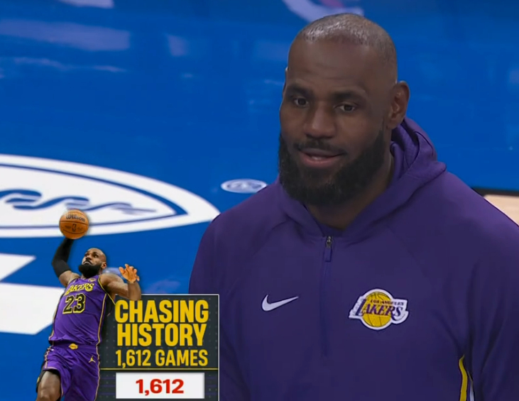 ▲今天是我勒生涯第1612场常规赛，生涯第1904场NBA比赛(包含季后赛) 