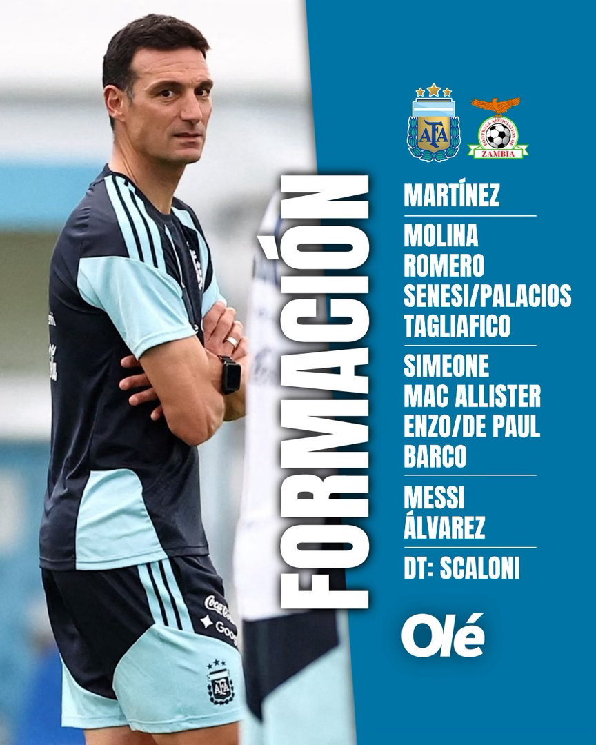 🚨Ole预测阿根廷vs赞比亚 首发阵容：迪布、莫利纳、库蒂、塞内西/帕拉西奥斯
