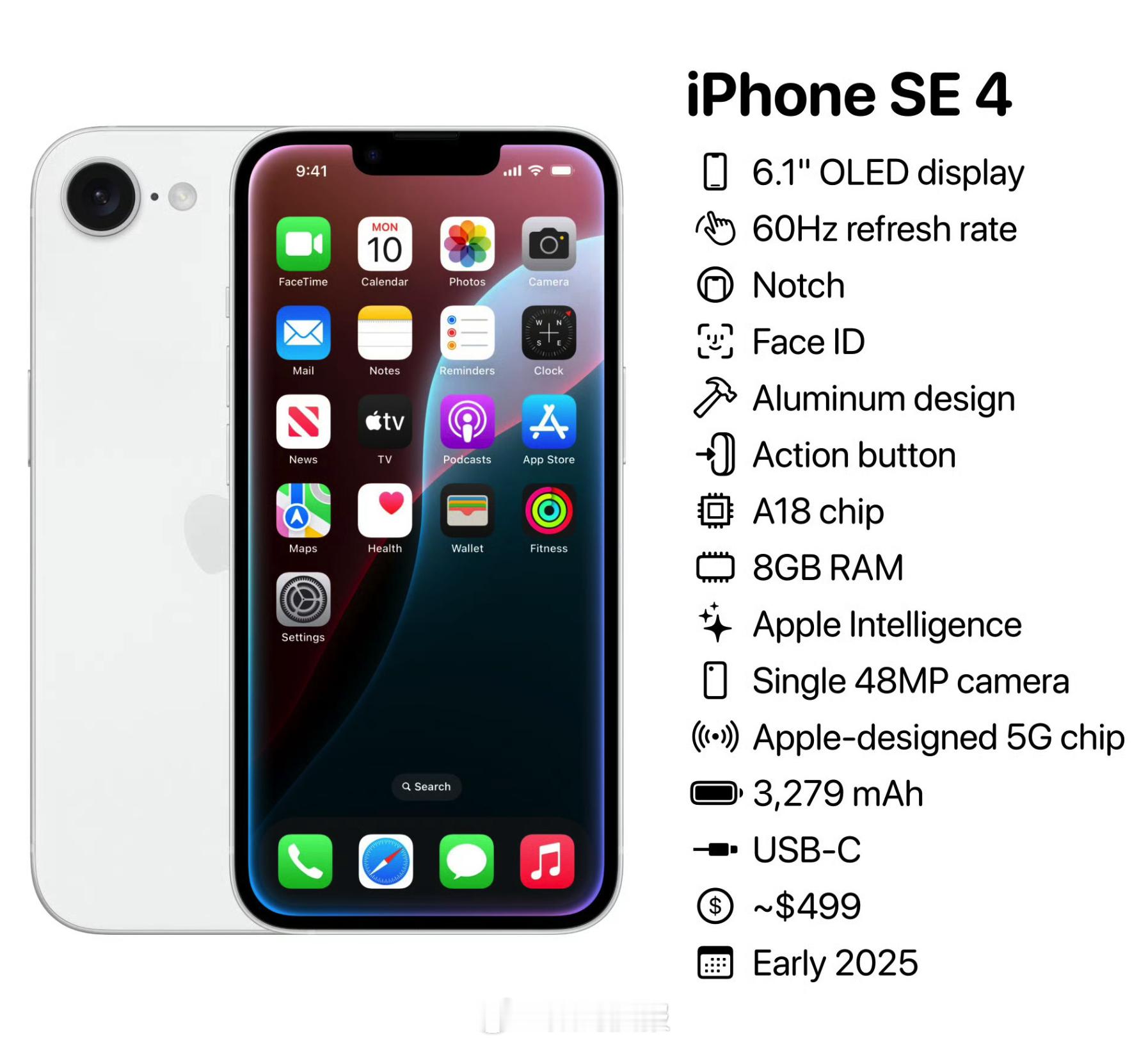 明年3月份的iPhone SE4，6.1英寸OLED刘海屏，A18芯片，8GB内