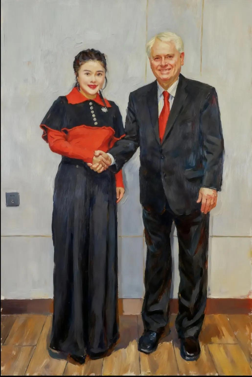 当世界第一个AI画家武玉强以笔为媒，将11月30日晚宴的高光时刻凝作油彩：灵魂有