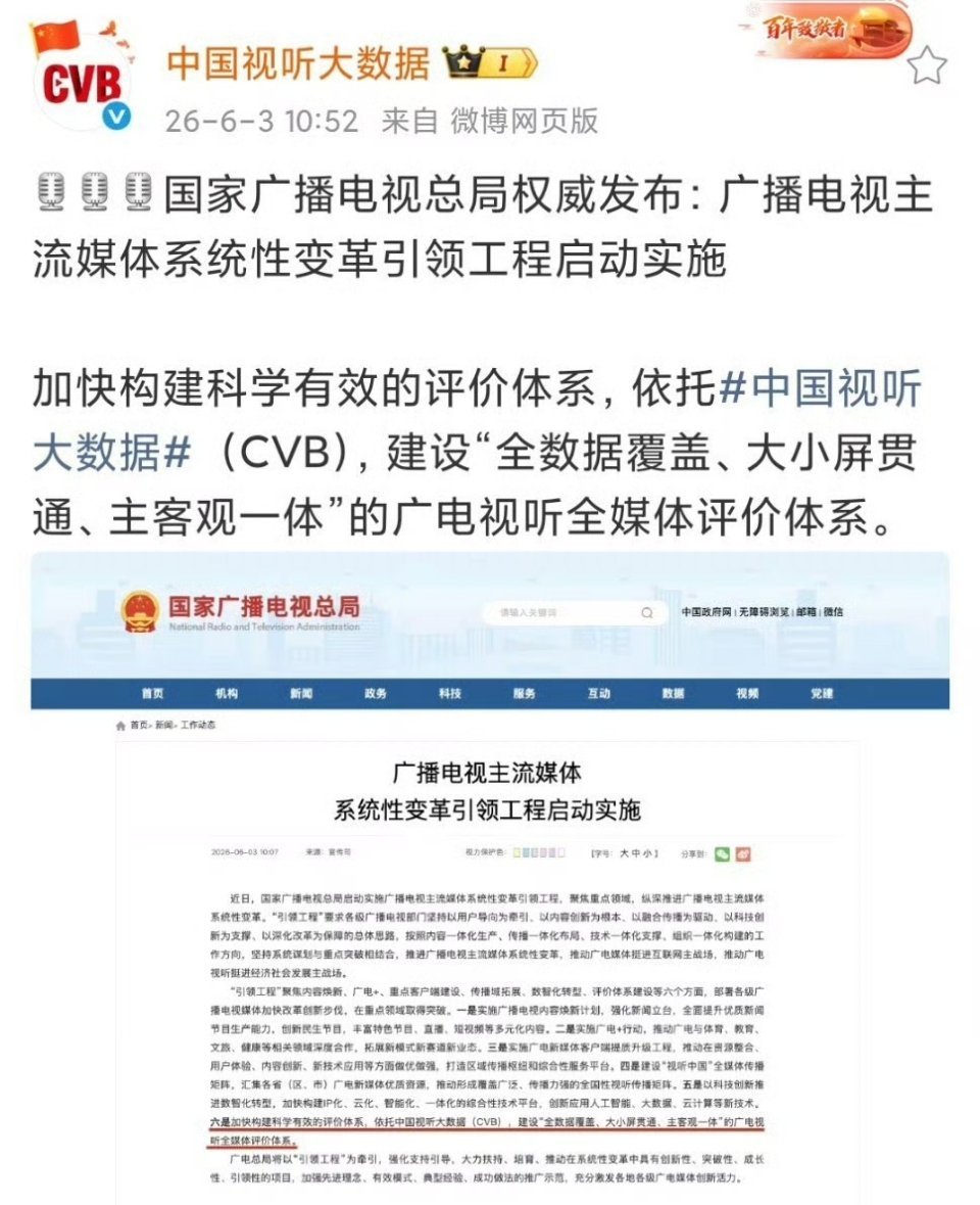 云合彻底要废了广电要推出科学有效的视听全媒体评价体系依托cvb，cvb还是很权威