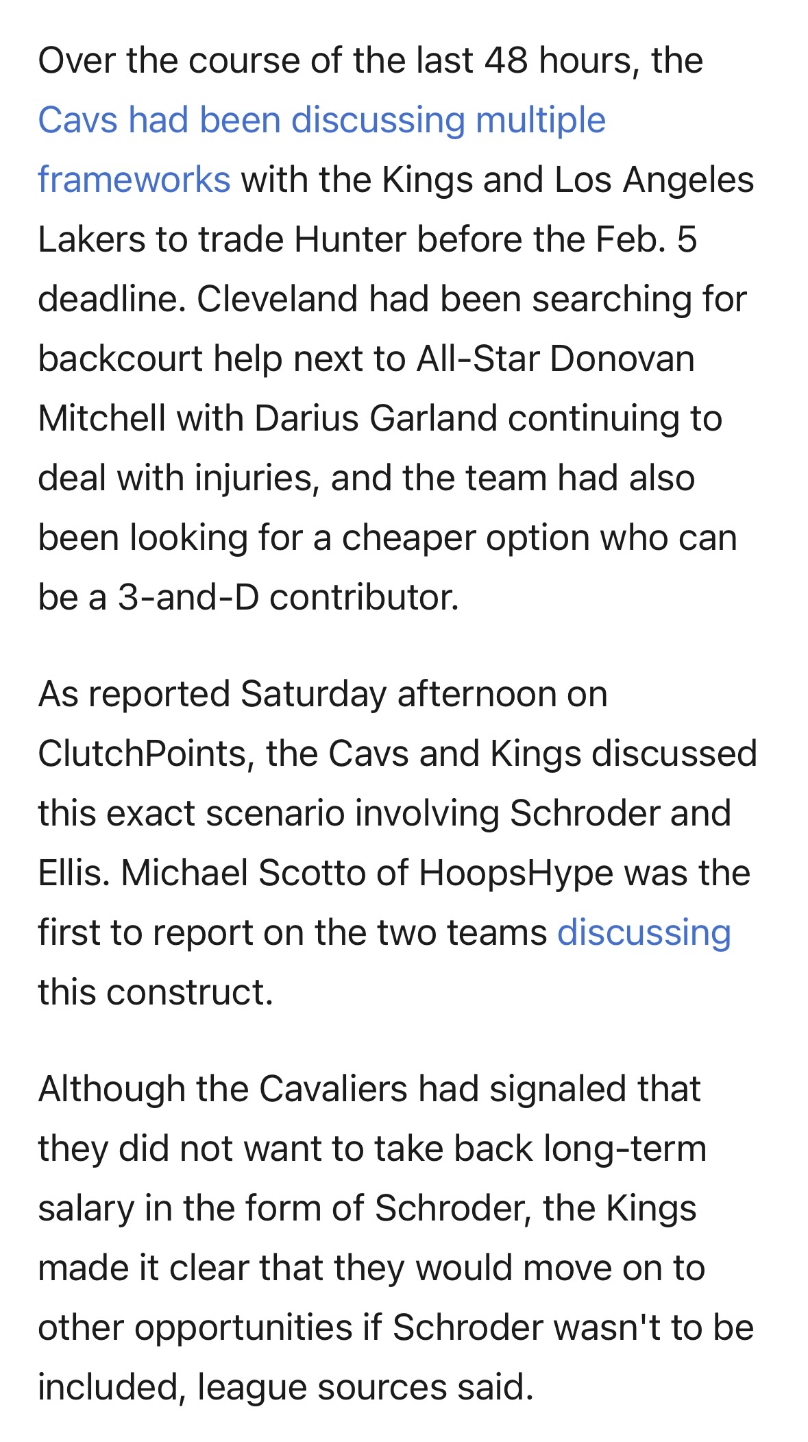 Brett Siegel：过去48小时内，骑士为赶在2月5日交易截止日前送走亨特